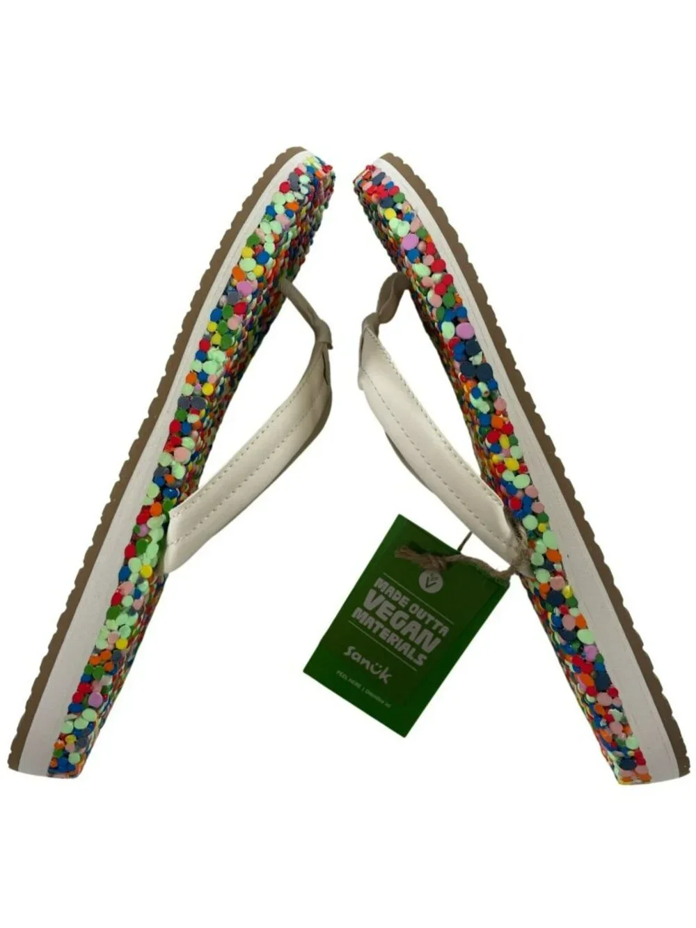 Sanuk Bubblecush Flip Flops Colorful Vegan Materials Comfy Women's Size 8 NEW - Picture 3 of 9